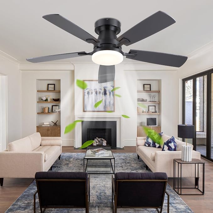 48” Ceiling Fans with Lights, Flush Mount Ceiling Fan with Light And Remote/APP, Low Profile Ceiling Fan with Light
