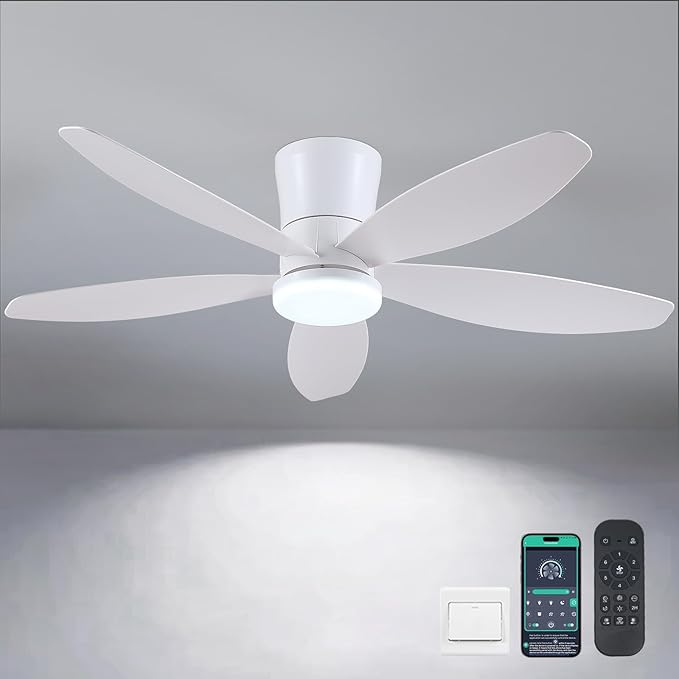 48" Ceiling Fans with Lights-Low Profile Ceiling Fan with Light and Remote/APP Control, Flush Mount, DC