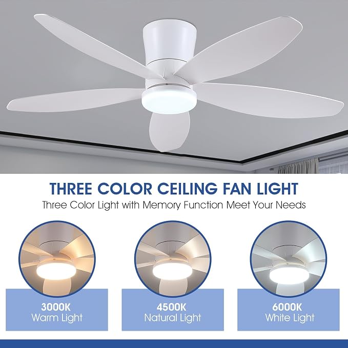 48" Ceiling Fans with Lights-Low Profile Ceiling Fan with Light and Remote/APP Control, Flush Mount, DC, alternate view 2