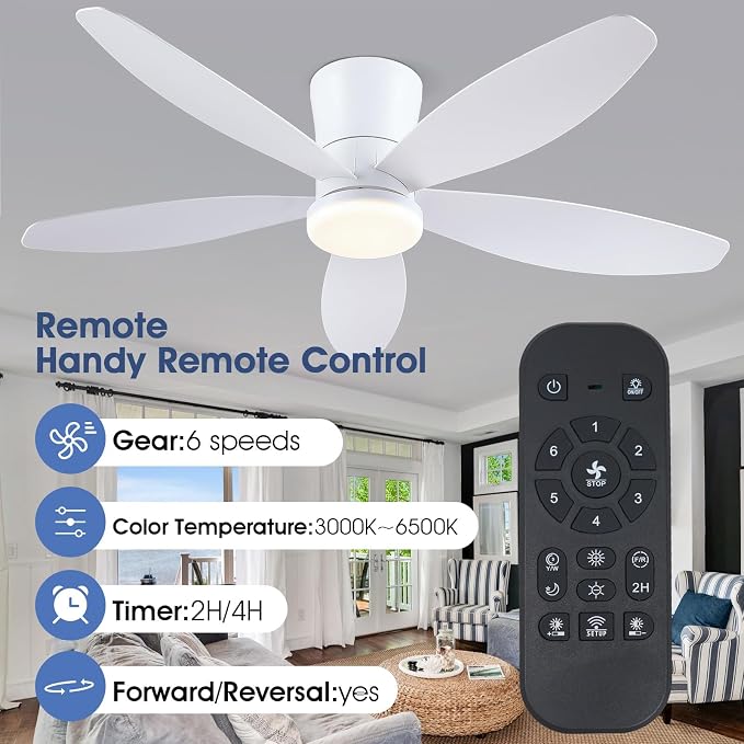 48" Ceiling Fans with Lights-Low Profile Ceiling Fan with Light and Remote/APP Control, Flush Mount, DC, alternate view 3