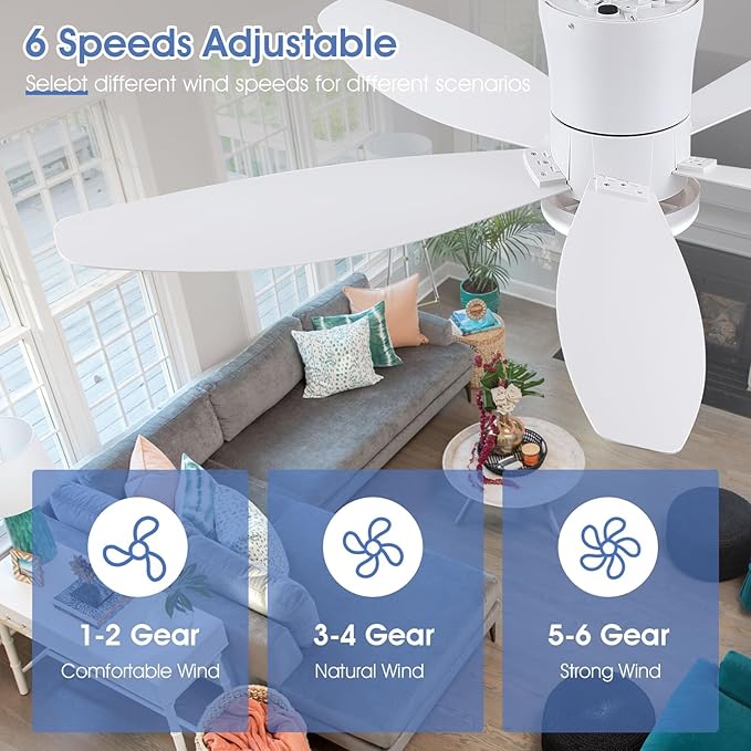48" Ceiling Fans with Lights-Low Profile Ceiling Fan with Light and Remote/APP Control, Flush Mount, DC, alternate view 6