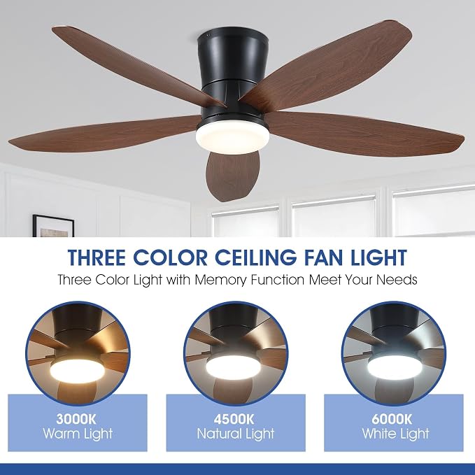 48" Ceiling Fans with Lights-Low Profile Ceiling Fan with Light and Remote/APP Control, Flush Mount, LED, alternate view 3