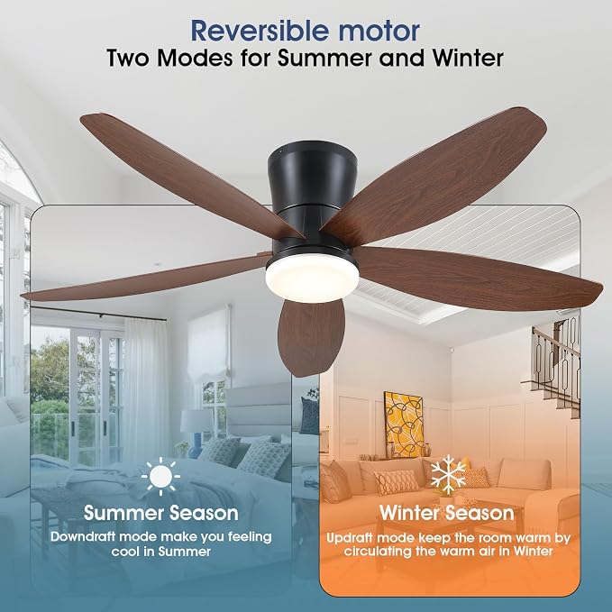 48" Ceiling Fans with Lights-Low Profile Ceiling Fan with Light and Remote/APP Control, Flush Mount, LED, alternate view 4