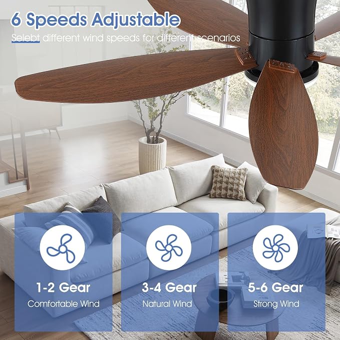 48" Ceiling Fans with Lights-Low Profile Ceiling Fan with Light and Remote/APP Control, Flush Mount, LED, alternate view 6