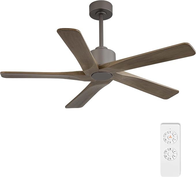 48" DC Ceiling Fan No Light - 5 Carved Solid Wood Blades, 6-Speed Reversible DC Motor, Ceiling Fan without Lights for Living