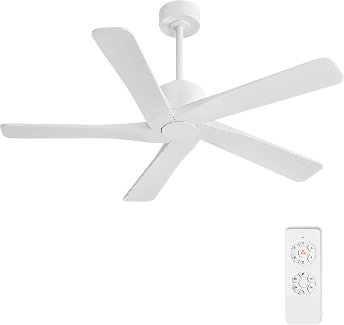 48" DC Ceiling Fan No Light - 5 Carved Solid Wood Blades, 6-Speed Reversible DC Motor, Ceiling Fan without Lights for Living