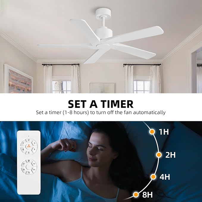 48" DC Ceiling Fan No Light - 5 Carved Solid Wood Blades, 6-Speed Reversible DC Motor, Ceiling Fan without Lights for Living