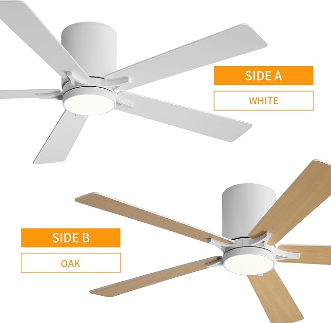 48" DC Flush Mount Ceiling Fan with Lights, 6-Speed Reversible DC Motor, 3CCT, Low Profile Hugger Ceiling Fan for Living Room