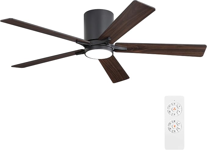 48" DC Flush Mount Ceiling Fan with Lights, 6-Speed Reversible DC Motor, 3CCT, Low Profile Hugger Ceiling Fan for Living Room
