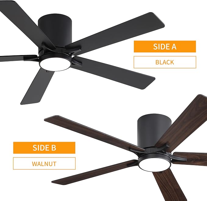 48" DC Flush Mount Ceiling Fan with Lights, 6-Speed Reversible DC Motor, 3CCT, Low Profile Hugger Ceiling Fan for Living Room
