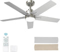 48 Inch Brushed Nickel Ceiling Fan with Light and Remote Control.Noiseless,Dimmable, 3CCT,6 Speeds Reversible, Modern DC