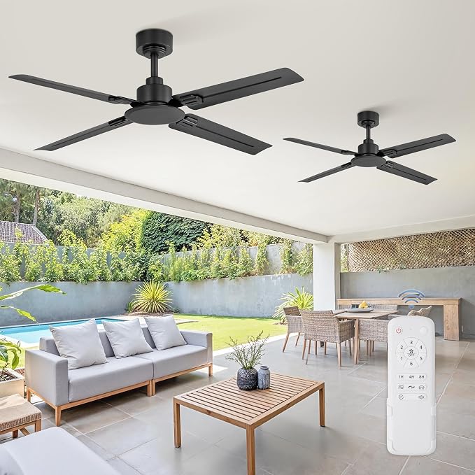 48 Inch Ceiling Fan No Light with Remote, Industrial Metal Ceiling Fans without Lights, 6-Speed Reversible, Quiet DC Motor