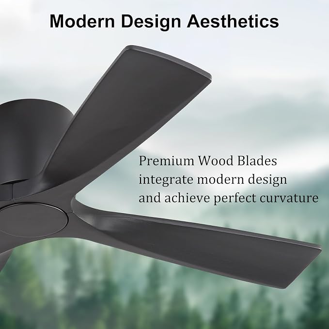 48 Inch Ceiling Fan Without Light,Solid Wood Flush Mount Ceiling Fan with Remote Control, Reversible DC Motor, 4 Blades