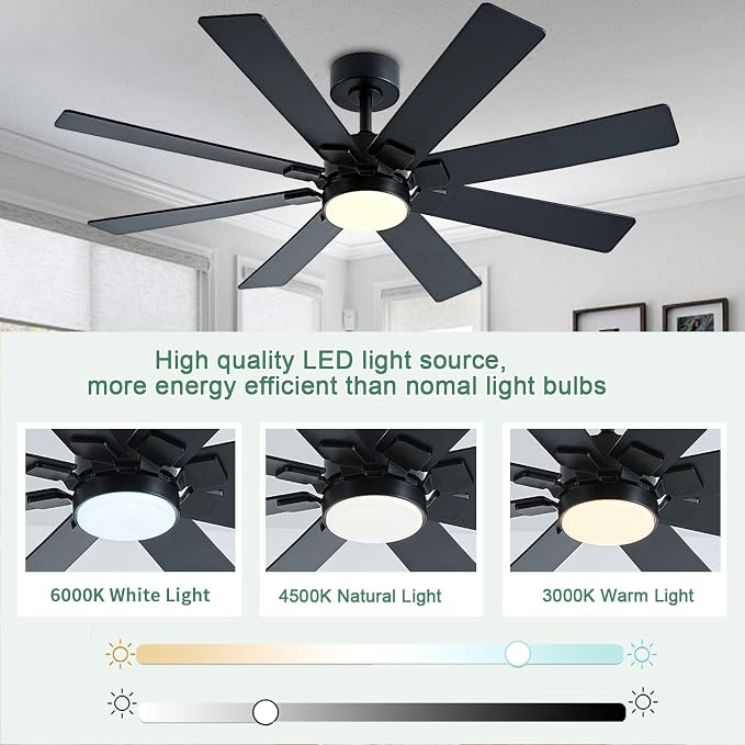 48 Inch Ceiling Fans with Lights and Remote/APP Control, Low Profile Ceiling Fan, 8 Blades,LED Dimmable, Reversible DC Motor
