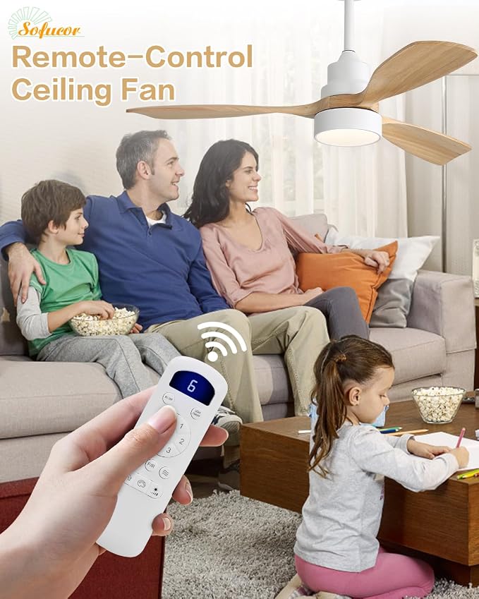 48 Inch Ceiling Fans with Lights and Remote Control-Modern Flush Mount&Downrod Mount Ceiling Fan for Bedroom Living Room