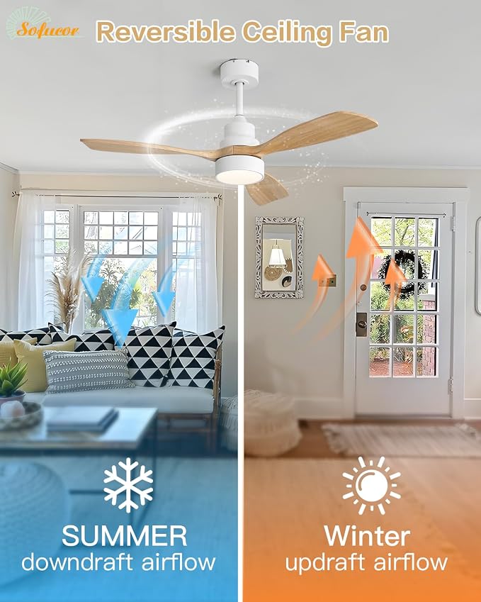 48 Inch Ceiling Fans with Lights and Remote Control-Modern Flush Mount&Downrod Mount Ceiling Fan for Bedroom Living Room