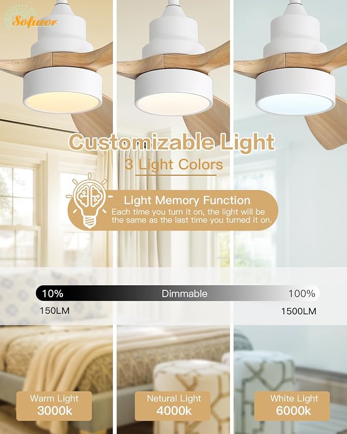 48 Inch Ceiling Fans with Lights and Remote Control-Modern Flush Mount&Downrod Mount Ceiling Fan for Bedroom Living Room