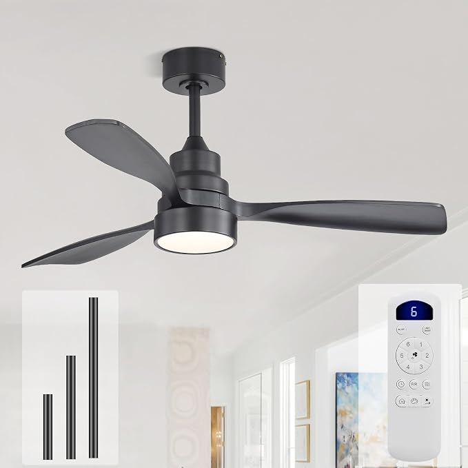 48 Inch Ceiling Fans with Lights and Remote Control-Modern Flush Mount & Downrod Mount Ceiling Fan for Bedroom Living Room