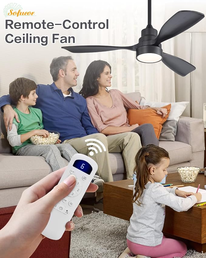 48 Inch Ceiling Fans with Lights and Remote Control-Modern Flush Mount & Downrod Mount Ceiling Fan for Bedroom Living Room