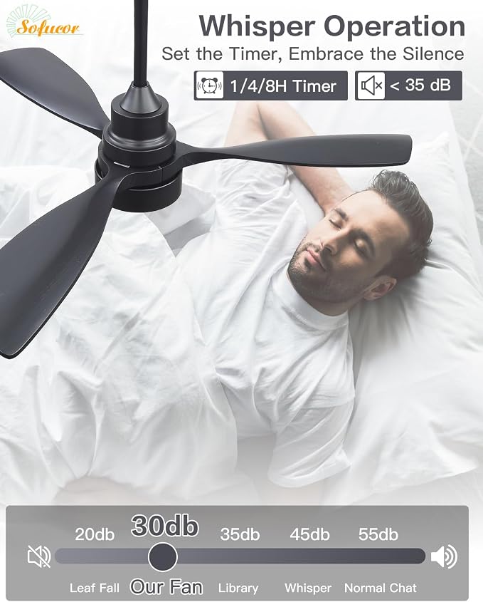 48 Inch Ceiling Fans with Lights and Remote Control-Modern Flush Mount & Downrod Mount Ceiling Fan for Bedroom Living Room