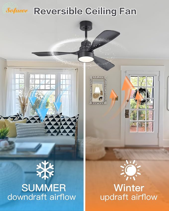 48 Inch Ceiling Fans with Lights and Remote Control-Modern Flush Mount & Downrod Mount Ceiling Fan for Bedroom Living Room
