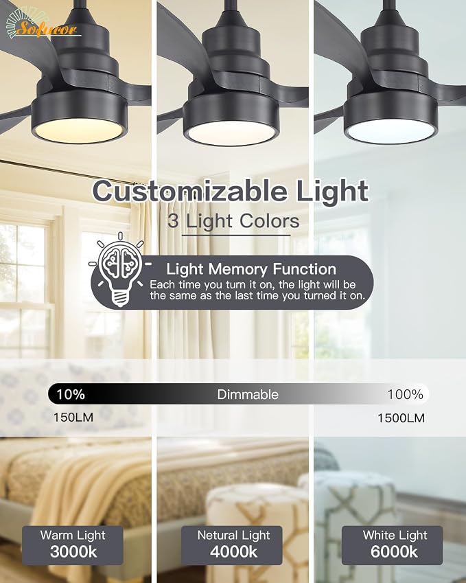 48 Inch Ceiling Fans with Lights and Remote Control-Modern Flush Mount & Downrod Mount Ceiling Fan for Bedroom Living Room