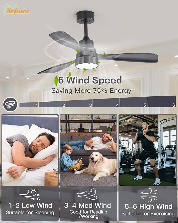 48 Inch Ceiling Fans with Lights and Remote Control-Modern Flush Mount & Downrod Mount Ceiling Fan for Bedroom Living Room