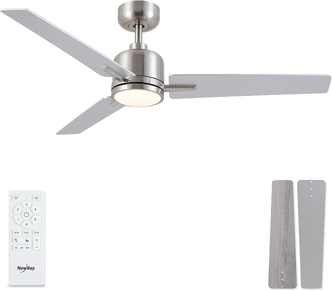 48 Inch Ceiling Fans with Lights Remote, Brushed Nickel Ceiling Fans Dimmable 3 Color Temperature, Timer, 3 Blades, 6 Speed