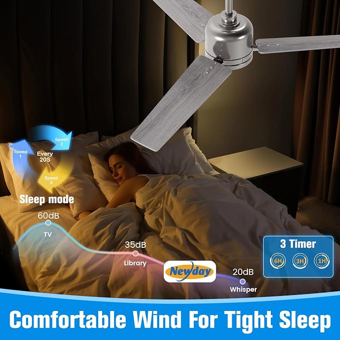 48 Inch Ceiling Fans with Lights Remote, Brushed Nickel Ceiling Fans Dimmable 3 Color Temperature, Timer, 3 Blades, 6 Speed
