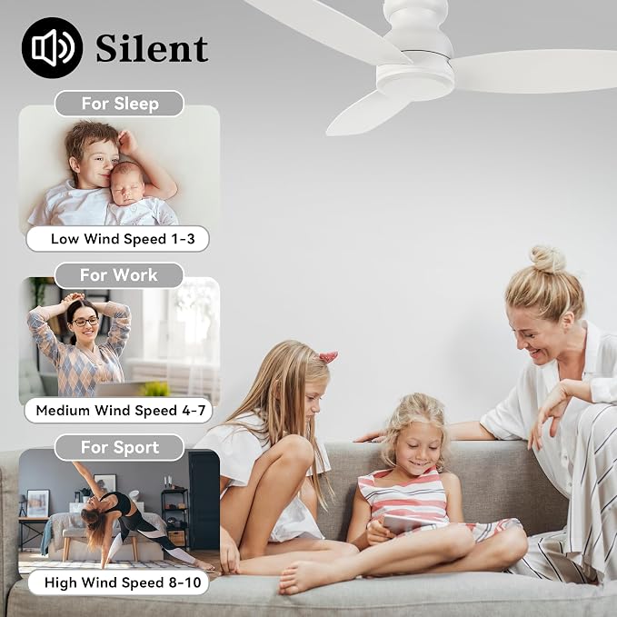 48 Inch Flush Mount Ceiling Fan No Light with Remote Control, 3 Blades Quiet DC Reversible Motor, 10-Speed, alternate view 4