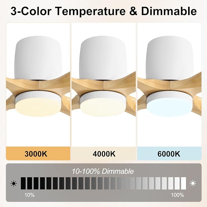 48 inch Flush Mount Ceiling Fan with Lights,Modern Ceiling Fan with Remote,Hugger Ceiling Fans, 4 Wood Blades, Quiet 6-Speed