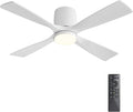 48 inch Flush Mount Ceiling Fan with Lights,Modern Ceiling Fan with Remote,Hugger Ceiling Fans, 4 Wood Blades, Quiet 6-Speed