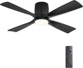 48 inch Flush Mount Ceiling Fan with Lights,Modern Ceiling Fan with Remote,Hugger Ceiling Fans, 4 Wood Blades, Quiet 6-Speed