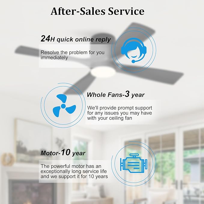 48 inch Flush Mount Ceiling Fan with Lights,Modern Ceiling Fan with Remote,Hugger Ceiling Fans, 4 Wood Blades, Quiet 6-Speed
