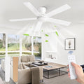 48 Inch Flush Mount Ceiling Fan without lights, White Ceiling Fan with Remote, 6-Speeds, Quiet Reversible DC Motor