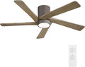 48 Inch Flush Mount DC Ceiling Fan with Lights and Remote, 5 Reversible Carved Wood Blades, 6-Speed Noiseless DC Motor
