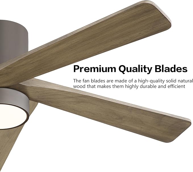 48 Inch Flush Mount DC Ceiling Fan with Lights and Remote, 5 Reversible Carved Wood Blades, 6-Speed Noiseless DC Motor
