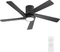 48 Inch Flush Mount DC Ceiling Fan with Lights and Remote, 5 Reversible Carved Wood Blades, 6-Speed Noiseless DC Motor