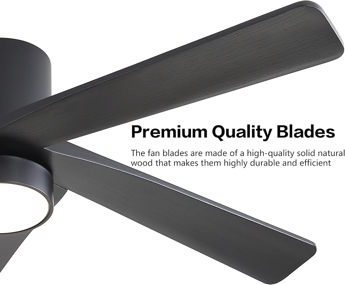 48 Inch Flush Mount DC Ceiling Fan with Lights and Remote, 5 Reversible Carved Wood Blades, 6-Speed Noiseless DC Motor