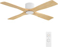 48 Inch Flush Mount DC Ceiling Fan without Lights, 4 Reversible Carved Wood Blades, 6-Speed Noiseless DC Motor