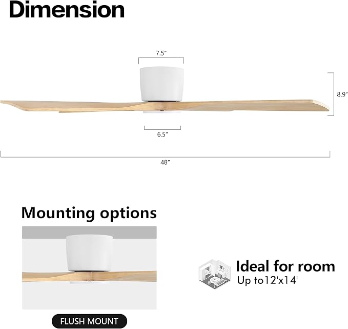 48 Inch Flush Mount DC Ceiling Fan without Lights, 4 Reversible Carved Wood Blades, 6-Speed Noiseless DC Motor, alternate