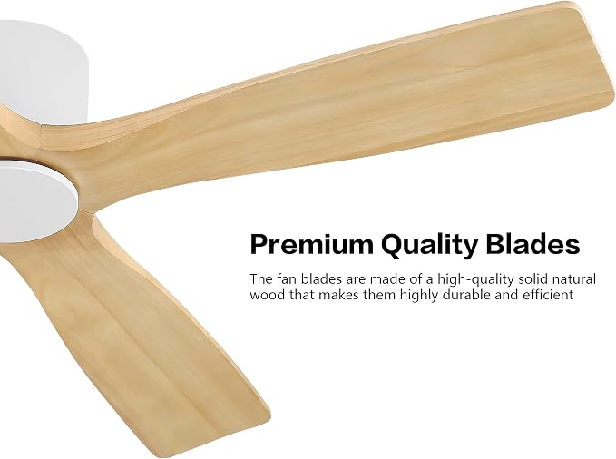48 Inch Flush Mount DC Ceiling Fan without Lights, 4 Reversible Carved Wood Blades, 6-Speed Noiseless DC Motor, alternate