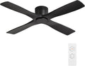 48 Inch Flush Mount DC Ceiling Fans without Lights, 4 Carved Solid Wood Blades, 6-Speed Reversible DC Motor, Low Profile