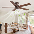 48 Inch Low Profile Ceiling Fan without Lights, Brown Farmhouse Ceiling Fan no Light, 6-Speeds, Quiet Reversible DC Motor