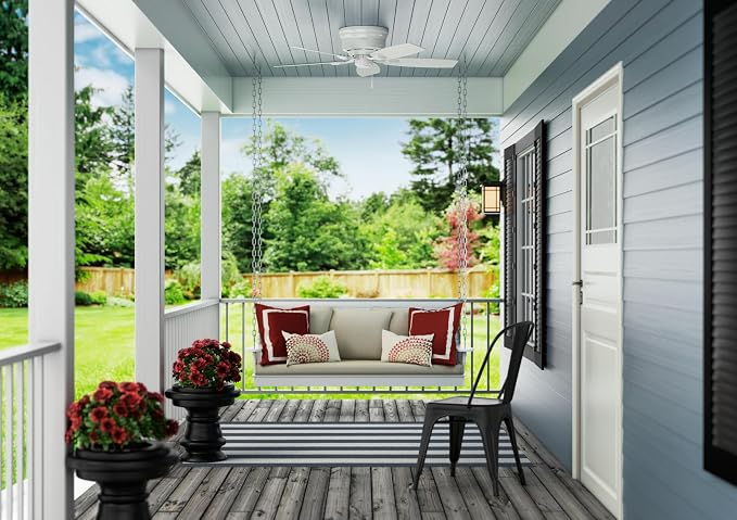 48 inch Outdoor or Indoor Ceiling Fan No Light - Low Profile Mount, White Ceiling Fan without Light, For Patio, Porch