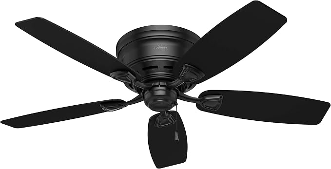48 inch Outdoor or Indoor Ceiling Fan No Light - Low Profile Mount, Black Ceiling Fan without Light, For Patio, Porch