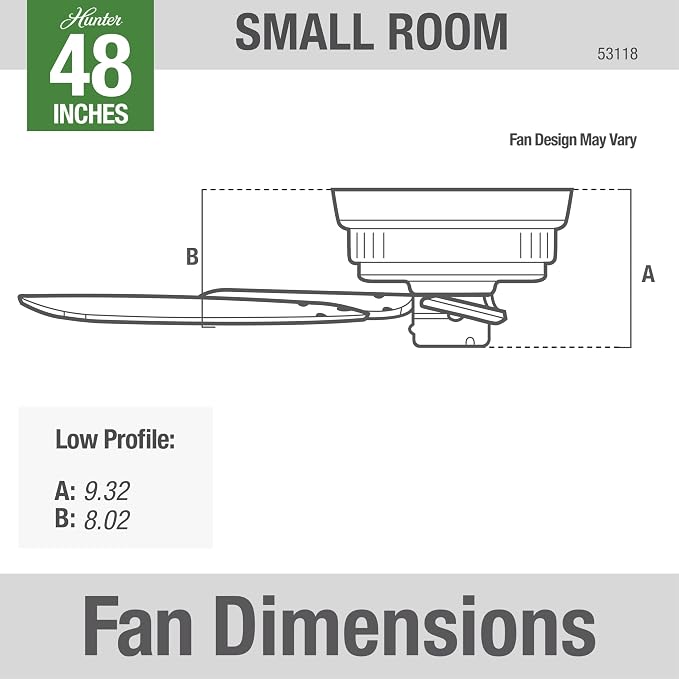 48 inch Outdoor or Indoor Ceiling Fan No Light - Low Profile Mount, Black Ceiling Fan without Light, For Patio, Porch