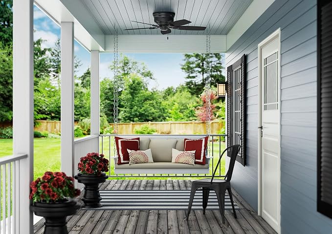 48 inch Outdoor or Indoor Ceiling Fan No Light - Low Profile Mount, Black Ceiling Fan without Light, For Patio, Porch