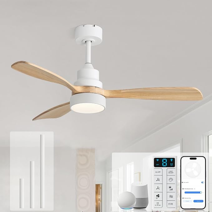 48 Inch Smart Ceiling Fans with Lights-Flush Mount & Downrod Mount Modern Outdoor Ceiling Fans with Alexa/Google