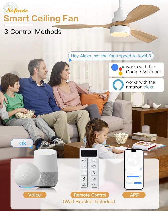 48 Inch Smart Ceiling Fans with Lights-Flush Mount & Downrod Mount Modern Outdoor Ceiling Fans with Alexa/Google